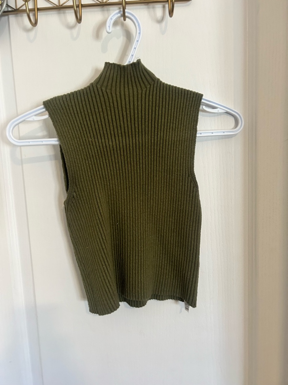 Zara Olive Ribbed Sleeveless Mock Neck Tank